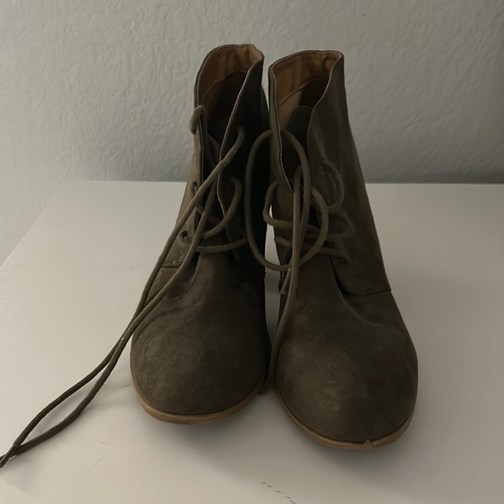 Olive green suede booties